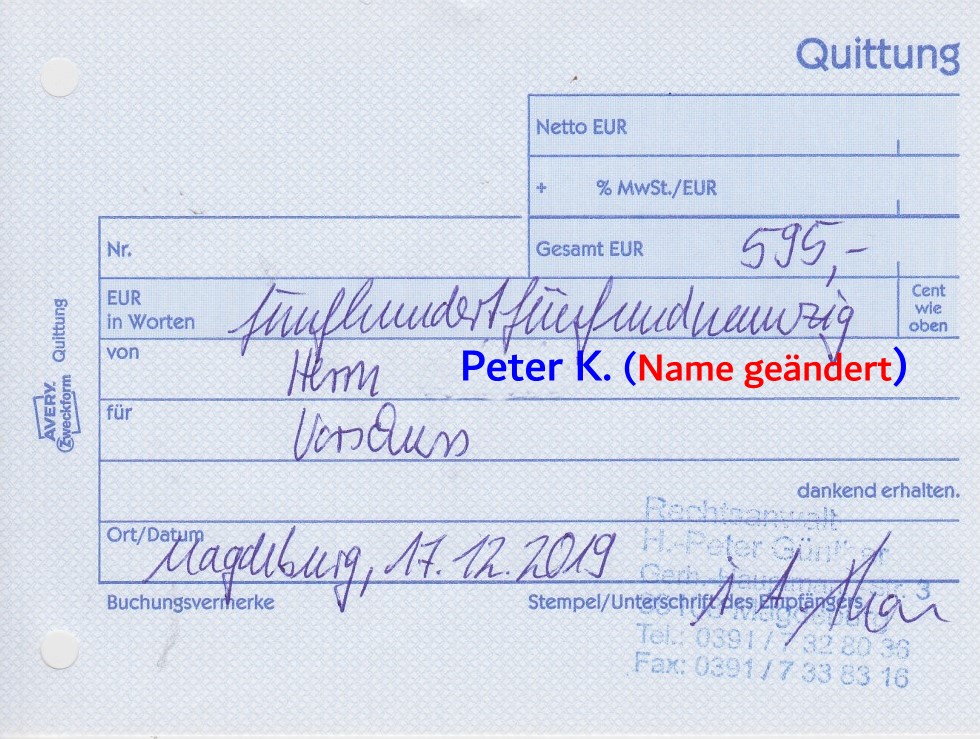 Quittung Name geändert