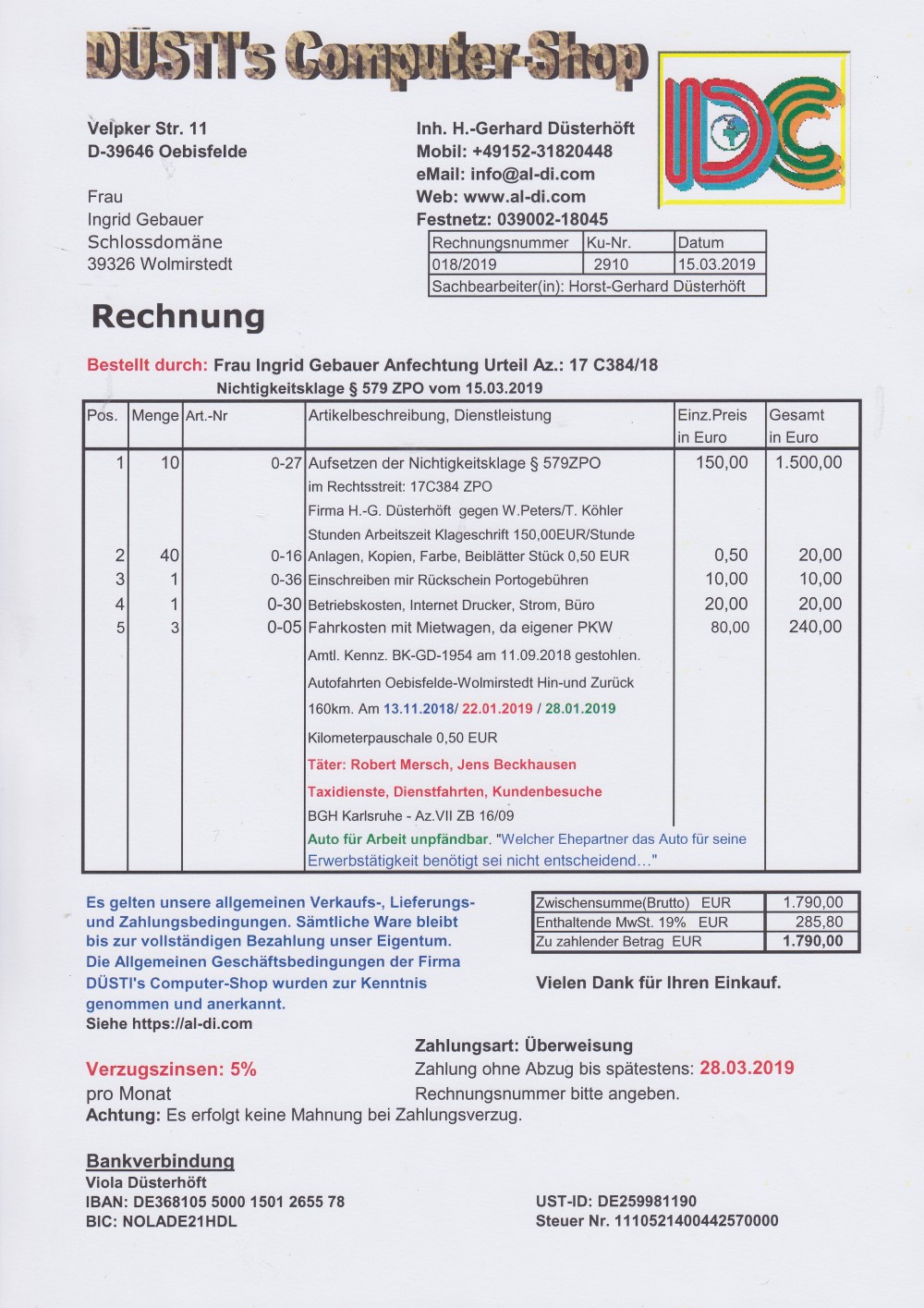 Rechnungen 018 2019 vom 15.03.2019